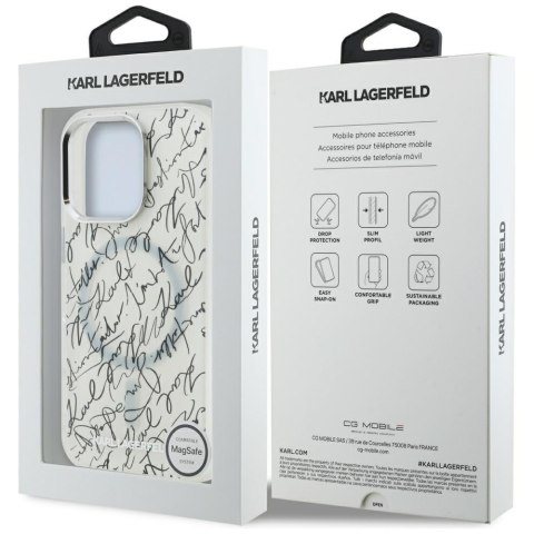 Etui Karl Lagerfeld IML Karl Script Pattern MagSafe do iPhone 16 Pro biały