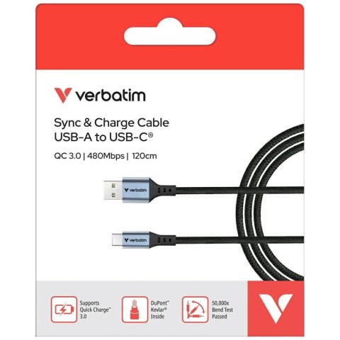 Kabel Verbatim Sync & Charge USB-A do USB-C QC 120cm czarny 31843