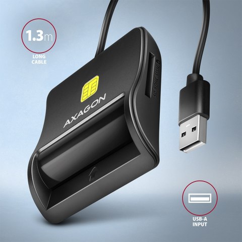 AXAGON Compact desktop USB contact Smart/ID & SD/microSD/SIM card reader with long, USB-A cable | CRE-SM3SD