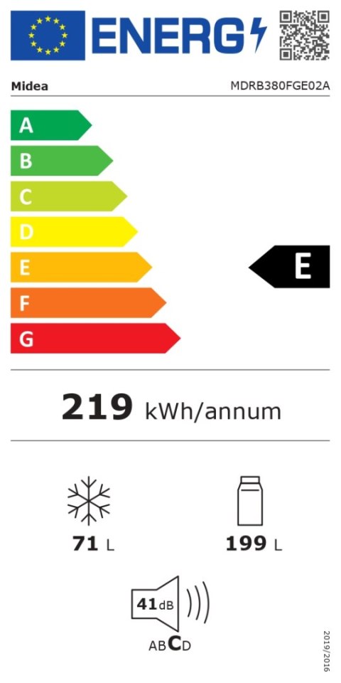 Midea Refrigerator | MDRB380FGE02A | Energy efficiency class E | Free standing | Combi | Height 180 cm | No Frost system | Fridg