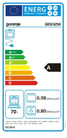 Gorenje Cooker | GK5C42SH | Hob type Gas | Oven type Electric | Grey | Width 50 cm | Depth 59.4 cm | 70 L