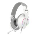 HP DHE-8003U, słuchawki z mikrofonem, przewodowa, biała, 7.1 surround (virtual), podświetlona, USB