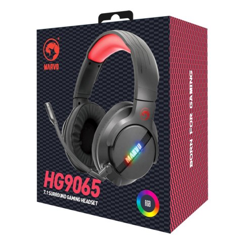 Marvo HG9065, słuchawki z mikrofonem, regulacja głośności, czarna, 7.1 (virtual), do gry
