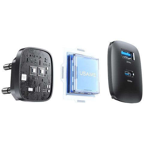 Ładowarka sieciowa USAMS CC290 T66 45W GaN 1xUSB-A 1xUSB-C srebrny