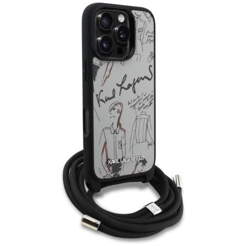 Etui Karl Lagerfeld Crossbody Grained Pattern & Logo do iPhone 16 Pro szary