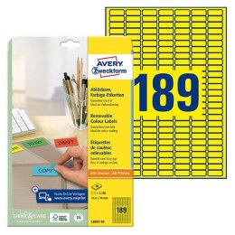 Avery Zweckform etykiety 25.4mm x 10mm, A4, żółte, 189 etykiety, mini, odklejalne, pakowane po 20 szt., L6037-20, do drukarek la