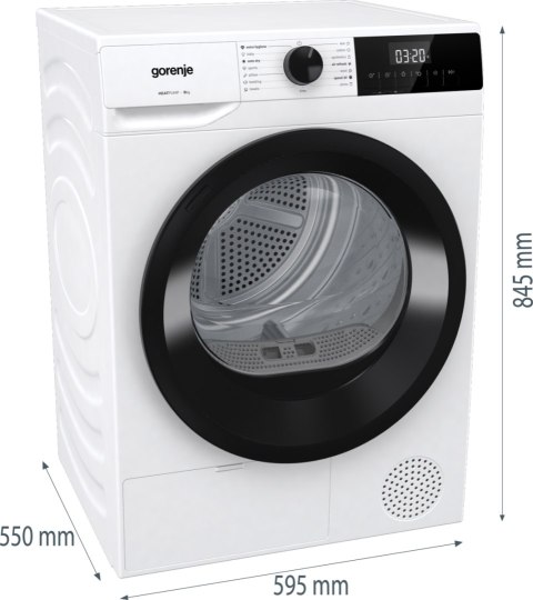 Gorenje Dryer Machine | DHNE82 | Energy efficiency class Class A++ | Front loading | 8 kg | LED | Depth 55 cm | White