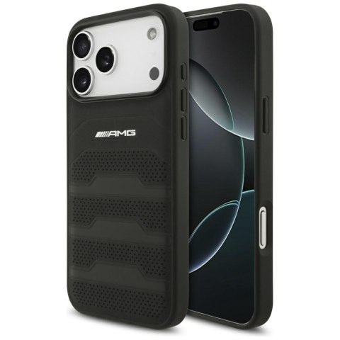 Etui AMG Leather Debossed Lines Logo do iPhone 17 Pro Max czarny