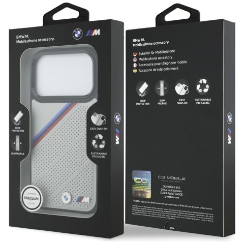Etui BMW M Tricolor Metal Logo MagSafe do iPhone 17 Pro szary