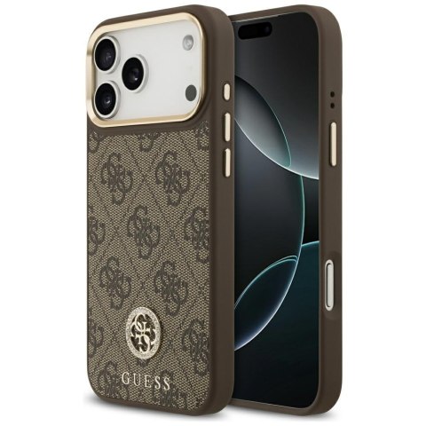 Etui Guess 4G Strass Logo MagSafe do iPhone 17 Pro Max brązowy
