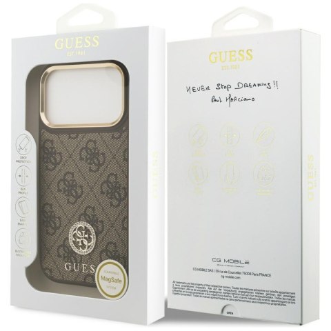 Etui Guess 4G Strass Logo MagSafe do iPhone 17 Pro brązowy