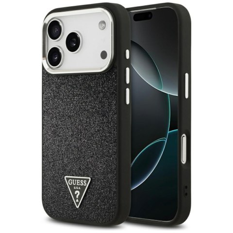 Etui Guess Glitter Triangle Logo MagSafe do iPhone 17 Pro czarny