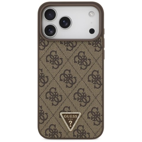 Etui Guess Leather 4G Triangle Strass MagSafe do iPhone 17 Pro Max brązowy