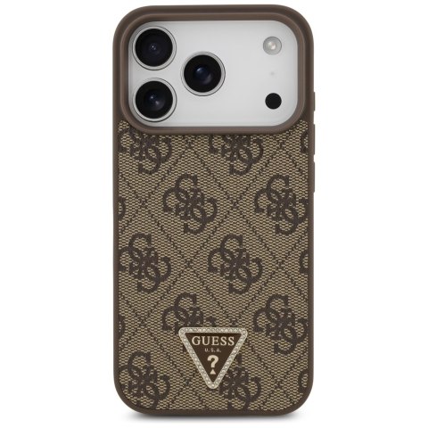 Etui Guess Leather 4G Triangle Strass MagSafe do iPhone 17 Pro brązowy
