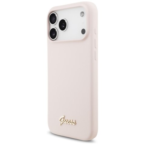 Etui Guess Silicone Script Metal Logo MagSafe do iPhone 17 Pro Max różowy