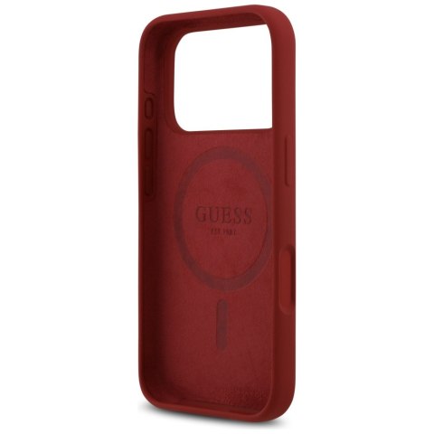Etui Guess Silicone Script Metal Logo MagSafe do iPhone 17 Pro magenta