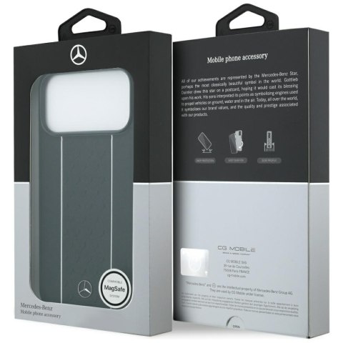 Etui Mercedes Leather Star Pattern Stripes MagSafe do iPhone 17 Pro Max czarny