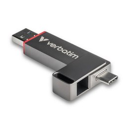 Verbatim USB flash disk, USB C a USB 3.2 Gen 1, 256GB, Dual QuickStick, szary, 32041, USB C, z oczkiem na brelok
