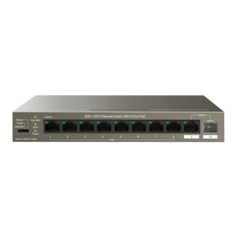 Tenda TEG1110PF-8-120W łącza sieciowe Nie zarządzany Gigabit Ethernet (10/100/1000) Obsługa PoE Czarny