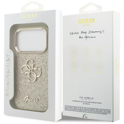 Etui Guess Fixed Glitter Big 4G Metal Frame do iPhone 17 Pro złoty
