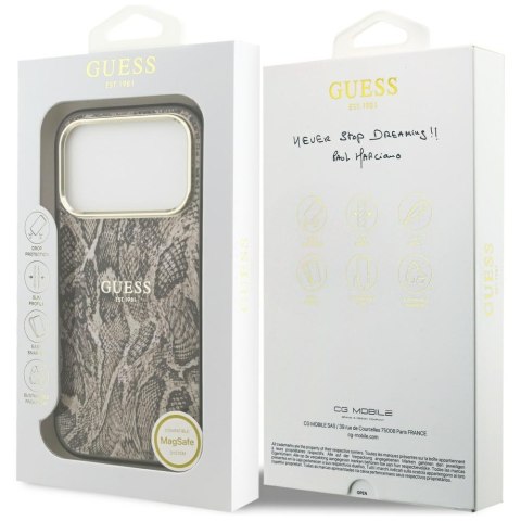 Etui Guess Python Pattern MagSafe do iPhone 17 Pro Max brązowy