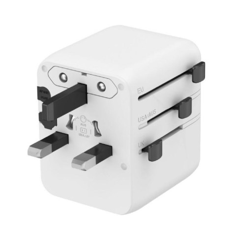Uniwersalny adapter zasilania Gembird TPA-1A2C20-01-W z ładowarką 2x USB-C, 1x USB-A, 20W Gan biały