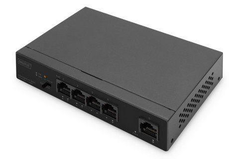 Digitus Przełącznik Gigabit Ethernet PoE, 4 porty PoE + 1 port uplink, dostępna moc zasilania PoE: 60 W