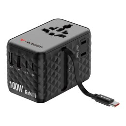 Adapter podróżny Verbatim Charge 'n' Travel GaN III globalny 1xUSB-C PD 3.0 QC 4+ 100W, 2xUSB-C 15W, 1xUSB-A 12W czarny