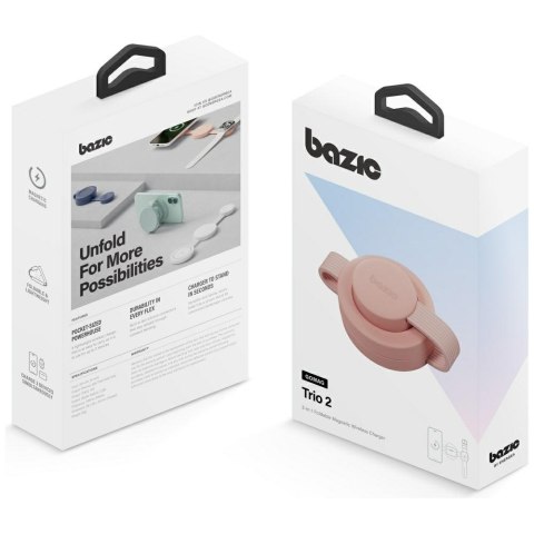 Ładowarka indukcyjna Bazic GoMag Trio 2 3w1 15W magnetyczna do iPhone/Watch/AirPods różowy