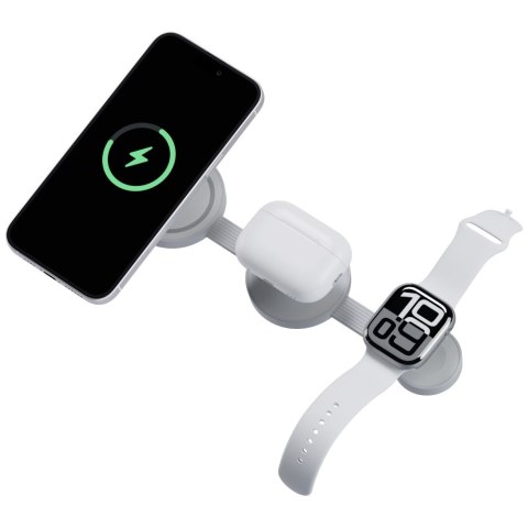Ładowarka indukcyjna Bazic GoMag Trio 2 3w1 15W magnetyczna do iPhone/Watch/AirPods szara