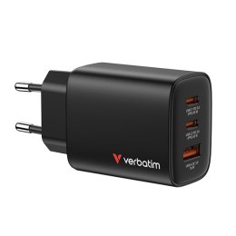 Verbatim Essentials, Ładowarka sieciowa GaN USB-A QC 3.0, 2 USB-C PD 3.0, czarna, 65W, wtyczki EU/UK/US/AUS