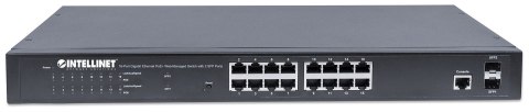 Intellinet 561198 łącza sieciowe Zarządzany L2+ Gigabit Ethernet (10/100/1000) Obsługa PoE 1U Czarny