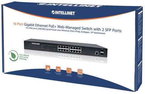 Intellinet 561198 łącza sieciowe Zarządzany L2+ Gigabit Ethernet (10/100/1000) Obsługa PoE 1U Czarny