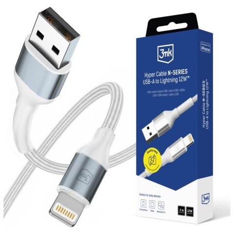 Kabel 3MK Hyper Cable N-SERIES USB-A do Lightning 2m 5V/2.4A 12W biały
