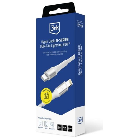 Kabel 3MK Hyper Cable N-SERIES USB-C do Lightning 1m 9V/2A 20W biały