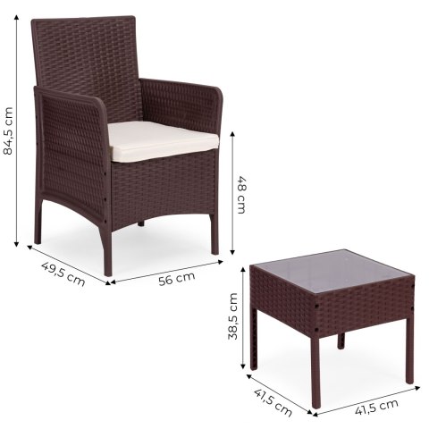 Zestaw mebli ogrodowych 2 fotele + stolik szkło hartowane brązowy MultiGarden