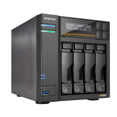 NAS Asustor AS6804T; Tower; 4x (3.5" SATA HDD/ 2.5" SSD); AMD Ryzen Embedded V3C14; 16G ECC DDR5 SODIMM (max. 64GB), 2x 10GbE, 2