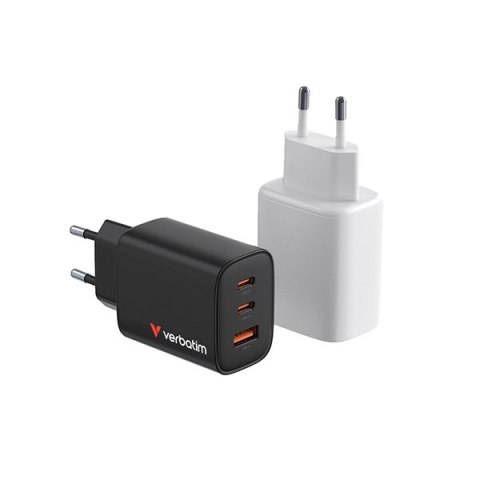 Verbatim Essentials, Ładowarka sieciowa GaN USB-A QC 3.0, 2 USB-C PD 3.0, biała, 65W, wtyczki EU/UK/US/AUS