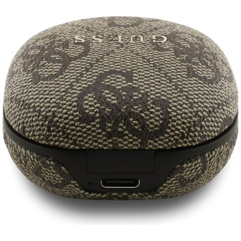 Słuchawki TWS ENC Guess 4G Classic Metal Logo brązowy