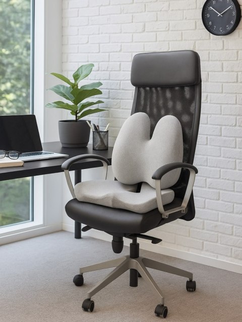 Zestaw poduszka lędźwiowa i poduszka siedziska, ergonomiczna, szary, pianka z efektem pamięci, Powerton