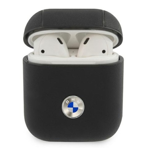 BMW BMA2SSLBK AirPods cover czarny/black Geniune Leather Silver Logo