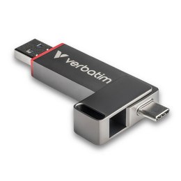 Verbatim USB flash disk, USB C a USB 3.2 Gen 1, 128GB, Dual QuickStick, szary, 32040, USB C, z oczkiem na brelok
