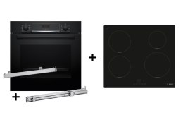 Zestaw piekarnik BOSCH HBA514BB3 + prowadnice teleskopowe BOSCH HEZ538000 + płyta indukcyjna BOSCH PUE611BB5E