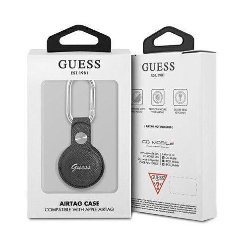 Guess GUATPSASRSG AirTag case szary/grey Saffiano Vintage Script