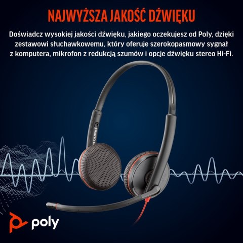 POLY Stereofoniczny zestaw słuchawkowy USB-C Blackwire 3225 + wtyczka 3,5 mm + przejściówka USB-C/A (opakowanie zbiorcze)