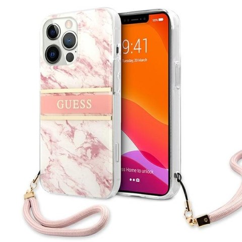 Guess GUHCP13LKMABPI iPhone 13 Pro / 13 6,1" różowy/pink hardcase Marble Strap Collection