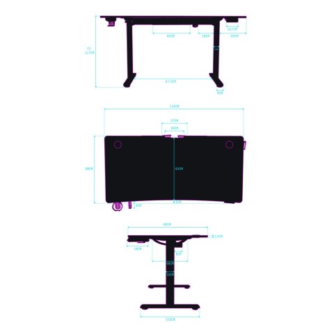ULTRADESK Biurko dla gracza LEVEL V2, 140x68cm, 72-117cm, elektycznie regulowany