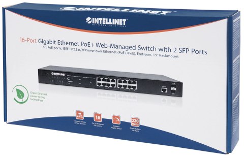 Intellinet 561341 łącza sieciowe Zarządzany L2+ Gigabit Ethernet (10/100/1000) Obsługa PoE 1U Czarny