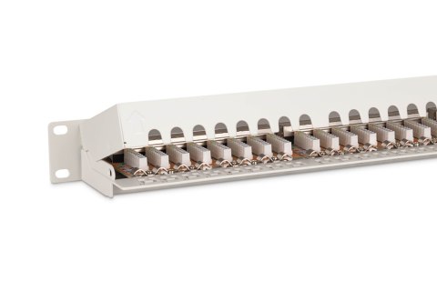 Digitus Panel krosowy (patch panel) 19'' 24x RJ45, LSA poziom, kat.6, ekranowany, 1U, szary, prowadnica kabli