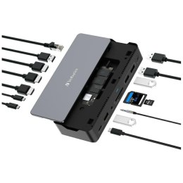 Adapter Verbatim stacja dokująca USB-C Pro 15w1 2xHDMI/1xRJ45/4xUSB-A/3xUSB-C/1xSD/1xmicroSD/1xAudio/1xDisplayPort/1xSSD szary
